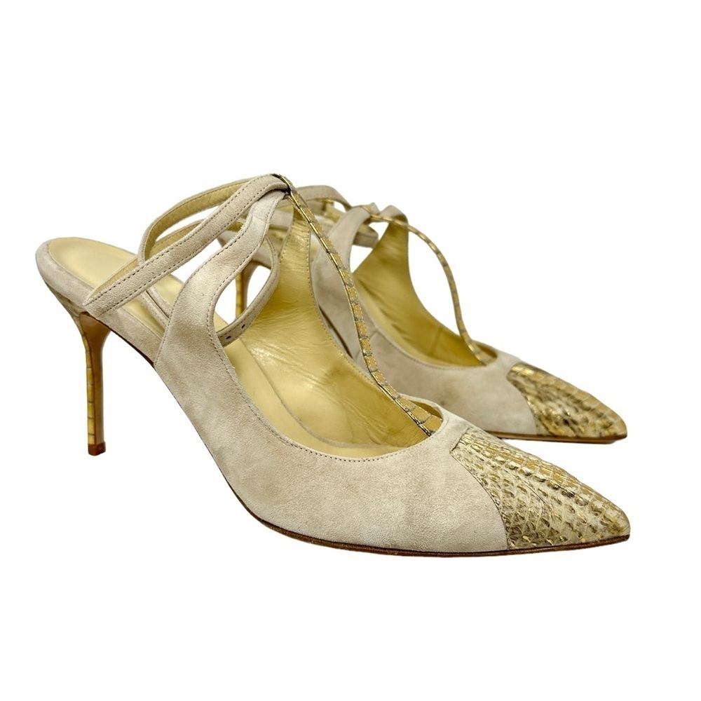 NWOT Sarah Flint Designer Pointy Toe Suede T-Strap Pumps Size 40.5